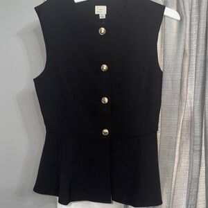 a new day Black Sleeveless Peplum Shell with Gold Buttons